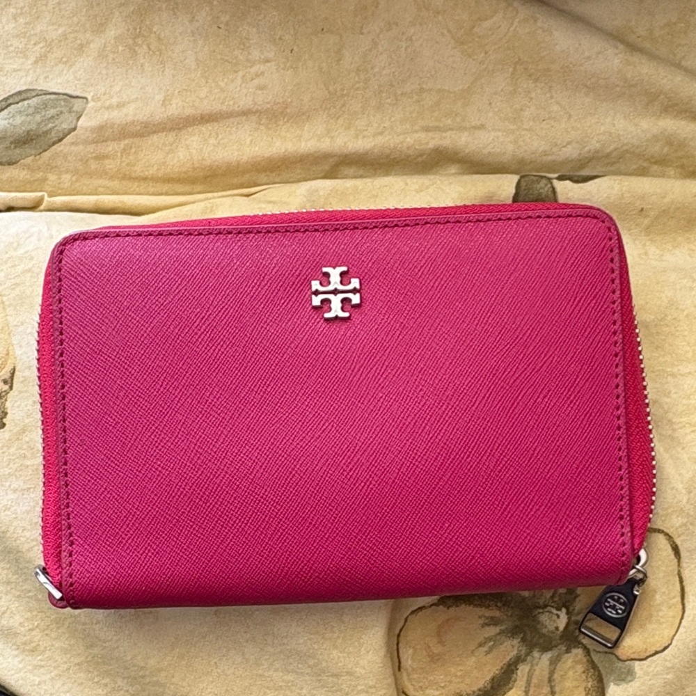 Tory Burch Hot Pink Saffiano Zip-Around Wallet